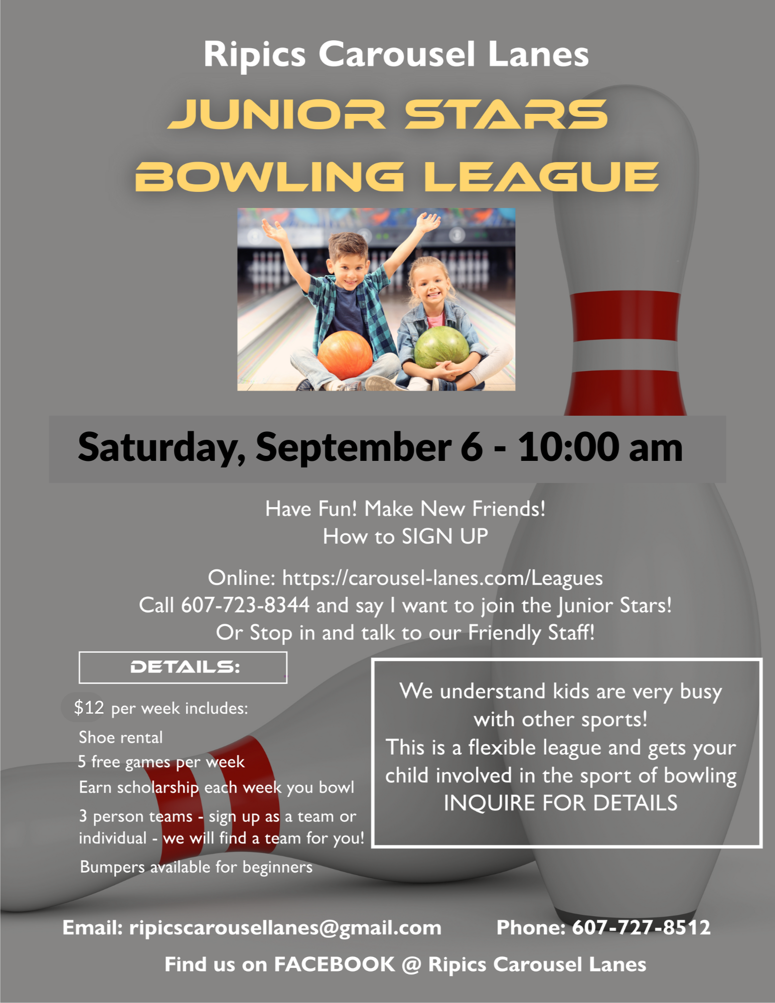 junior stars bowling league flyer